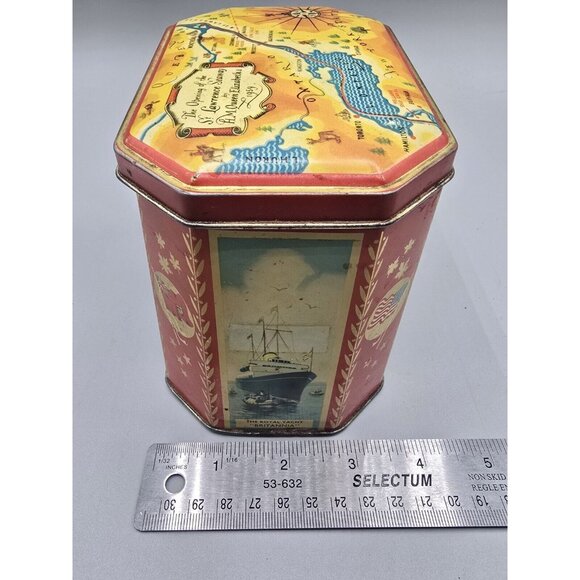 Queen Elizabeth II Biscuit Tin 1956 Opening St. Lawrence Seaway Gray‎ Dunn & Co - Picture 10 of 11